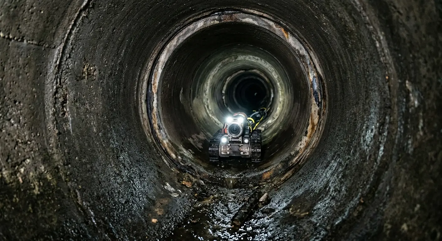 Robotic sewer camera inspecting pipe interior for Sewer Line Repair in Newington